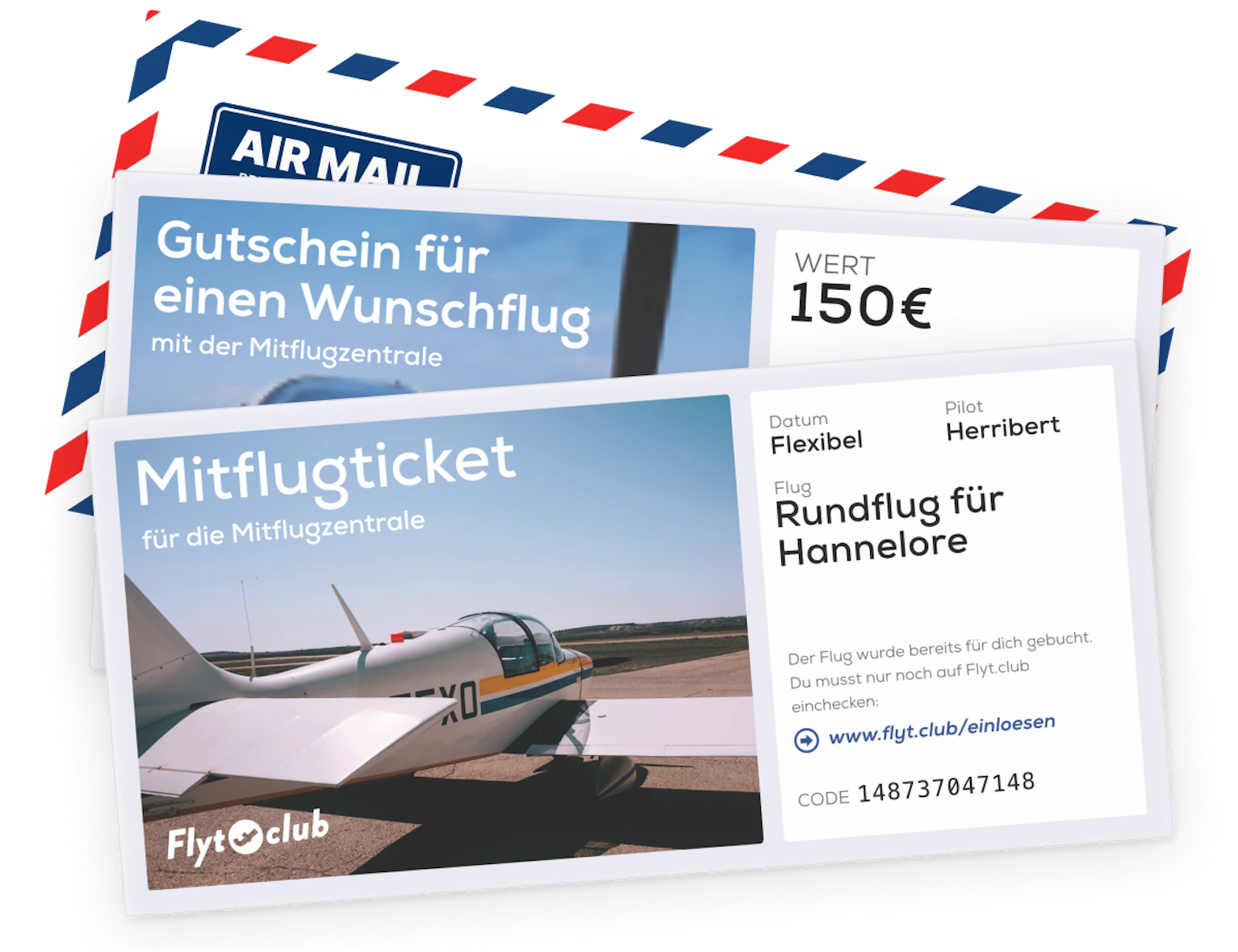 Wertgutschein und Mitflugticket